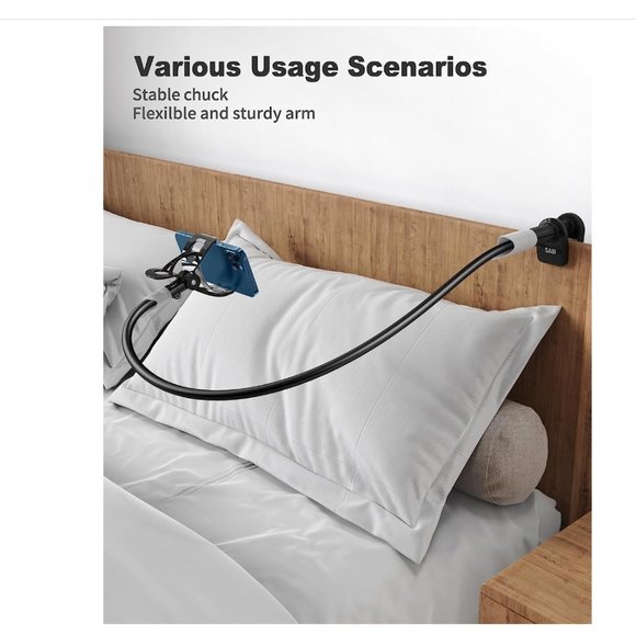 Gooseneck Bed Phone Holder, Flexible Long Arm Phone Mount for Desk Clamp Clip - Picture 3 of 8